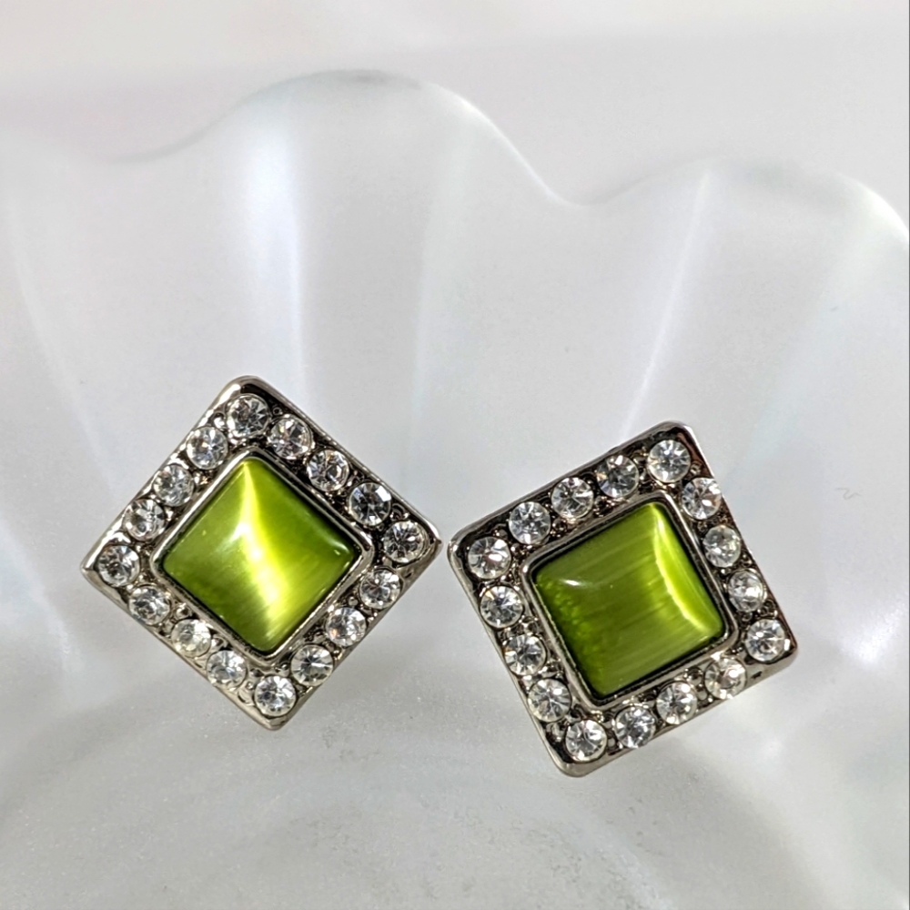Green Tiger Eye and Swarovski earrings